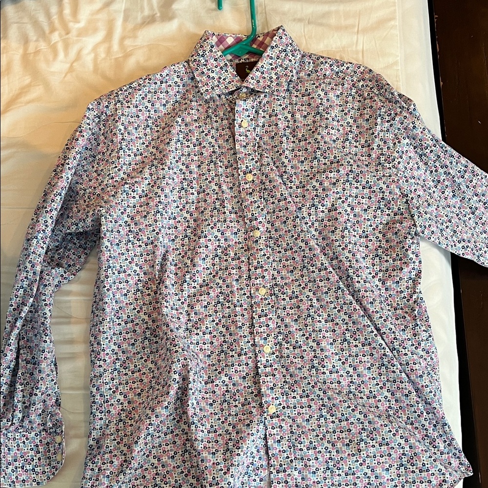 Tailorbyrd Men's Floral Button Down Shirt - Blue and Pink